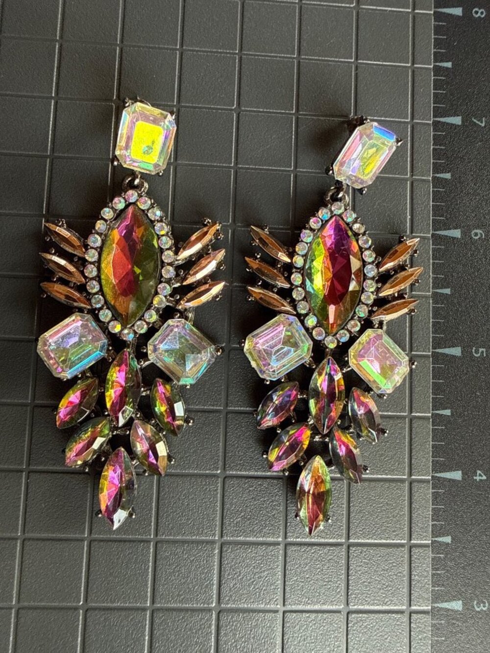 AB Faux Rhinestone Statement Shoulder Dusters 3.5" Earrings